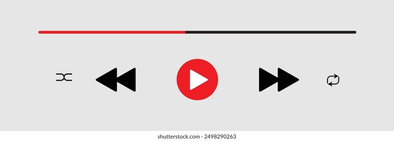 audio or video player progress loading bars with time slider, play and pause, rewind and fast forward buttons. Templates of media player playback panel interface. Vector illustration. Eps file 55.