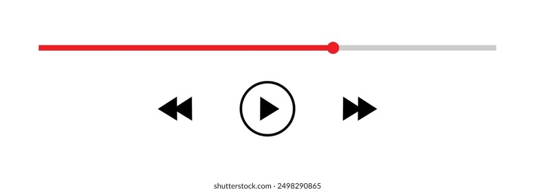 audio or video player progress loading bars with time slider, play and pause, rewind and fast forward buttons. Templates of media player playback panel interface. Vector illustration. Eps file 38.