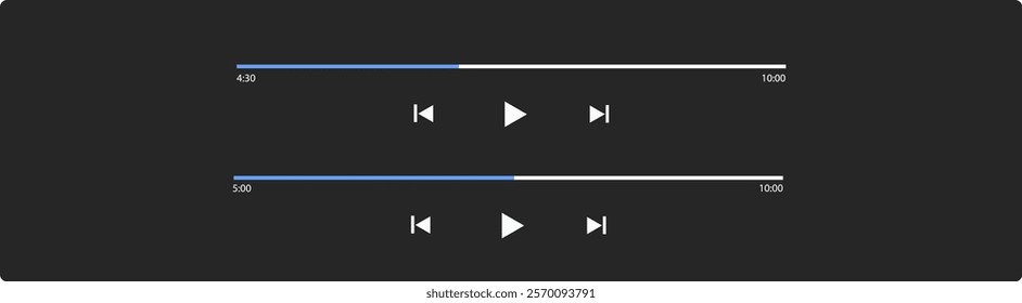 audio or video player progress loading bars with time slider,  Audio Player Bar Set Vector Design on White Background.