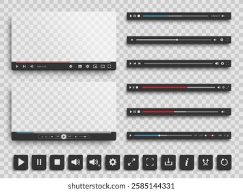 Audio or Video player progress loading bars, video player interface. Mockup video player web UI design. Set of Stock vector 