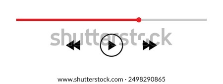 audio or video player progress loading bars with time slider, play and pause, rewind and fast forward buttons. Templates of media player playback panel interface. Vector illustration. Eps file 38.