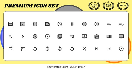 Audio Video Premium Vector icon set for website and mobile device interface