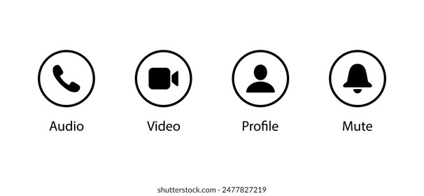 Audio, video, profile, and mute icon. Social media elements