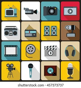 Audio and video set in flat style. Multimedia set collection vector illustration