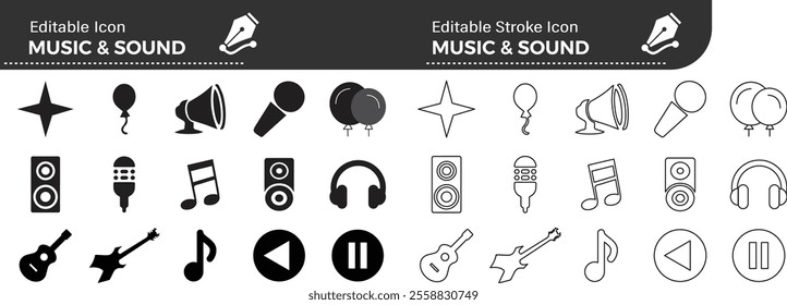 Audio Video set of web icons in line style. Music and Video icons for web and mobile app. Podcast, video media player, radio, song. Vector illustration