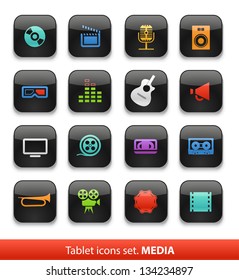 Audio and video. Tablet buttons collection isolated on white