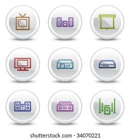 Audio video web colour icons, white circle buttons series