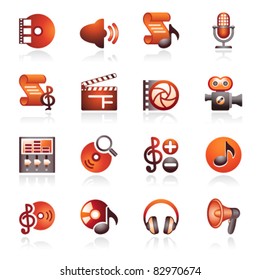 Audio video web icons. Black and red series.