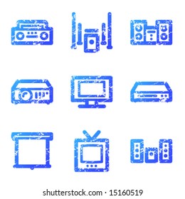 Iconos web de audio y vídeo, serie de tonos azules