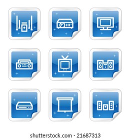 Audio video web icons, blue glossy sticker series