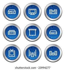 Iconos web de vídeo de audio, series de botones electrónicos azules