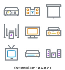Audio video web icons, color line contour series