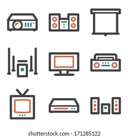 Audio video web icons, contour series