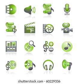 Audio video web icons. Gray and green series.
