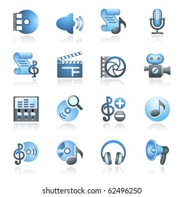 Audio video web icons. Gray and blue series.