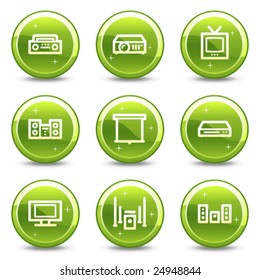 Audio video web icons, green glossy circle buttons series