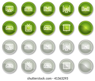 Iconos web de vídeo de audio, series de botones de círculo verde y gris