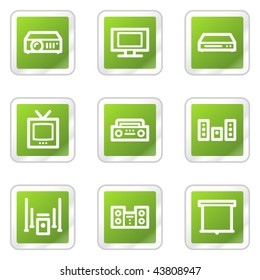 Audio video web icons, green square sticker series