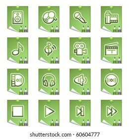 Audio video web icons. Green series.