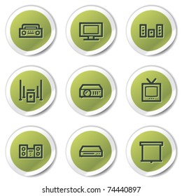 Iconos web de vídeo de audio, pegatinas de círculo verde