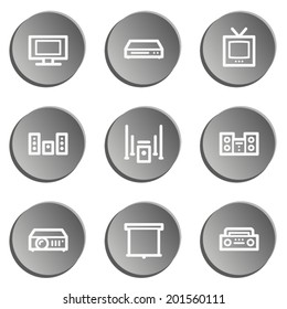 Audio video web icons, grey stickers set