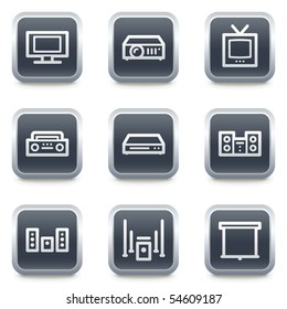 Audio video web icons, grey square buttons