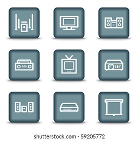 Iconos web de vídeo de audio, botones cuadrados grises