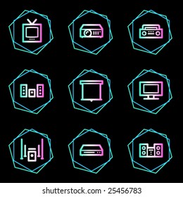 Iconos web de vídeo de audio, serie de contorno de neón