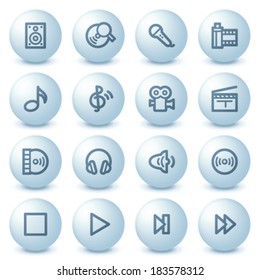 Audio video web icons on blue buttons.
