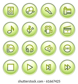 Audio video web icons on gray buttons.