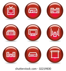 Iconos web de vídeo de audio, serie rojiza brillante