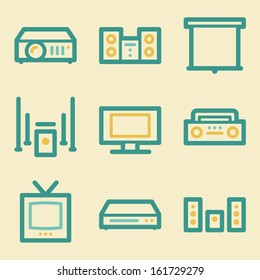 Audio video web icons, retro colors