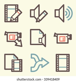 Audio video web icons, sound and cinema, music and player, stock vector
