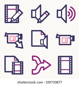 Audio video web icons, sound and cinema, music and player, stock vector