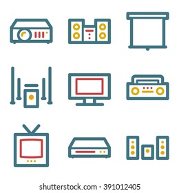 Audio video web icons, sound and cinema, music and player, stock vector