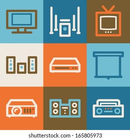 Audio video web icons, vintage series