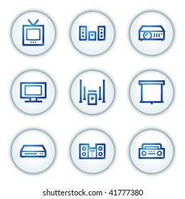 Audio video web icons, white circle buttons series