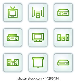 Audio video web icons, white square buttons series