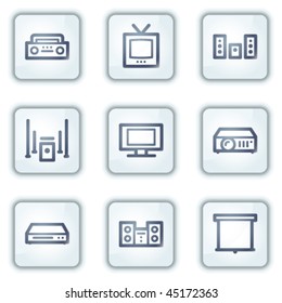 Iconos web de vídeo de audio, series de botones cuadrados blancos