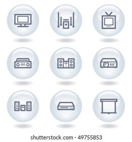 Iconos web de vídeo de audio, botones de círculo blanco