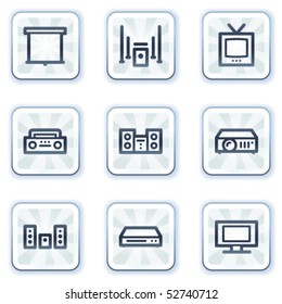 Audio video web icons, white square buttons