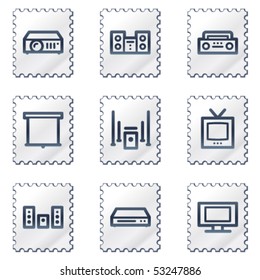 Audio-Video-Web-Symbole, weiße Stempelserie