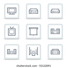 Iconos web de vídeo de audio, botones cuadrados blancos