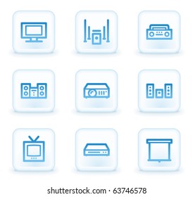 Iconos web de vídeo de audio, botones cuadrados blancos