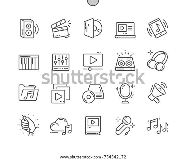 Audio
Video Well-crafted Pixel Perfect Vector Thin Line Icons 30 2x Grid
for Web Graphics and Apps. Simple Minimal
Pictogram