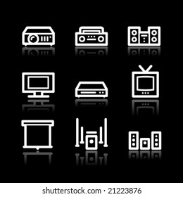 Iconos web de contorno blanco de vídeo de audio