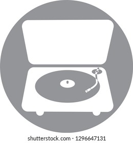 Audio vinyl turntable player in a grey circle