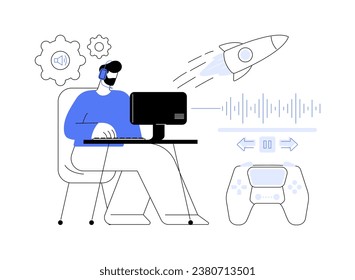 Audio and visual effects abstract concept vector illustration. Professional IT specialist adding visual effects to new game, modern digital technology, gaming industry workers abstract metaphor.