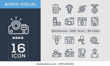 Audio Visual  icon. Restaurant line icons set. Vector illustration.