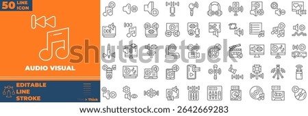 Audio Visual Line Editable Icons set. Vector illustration in modern thin line style of audio visual icons: broadcast, cable, equaliser, movie, etc